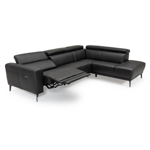 New York Sofa med open end og el-recliner 302 x 222 cm. - Sort Soleda læder 